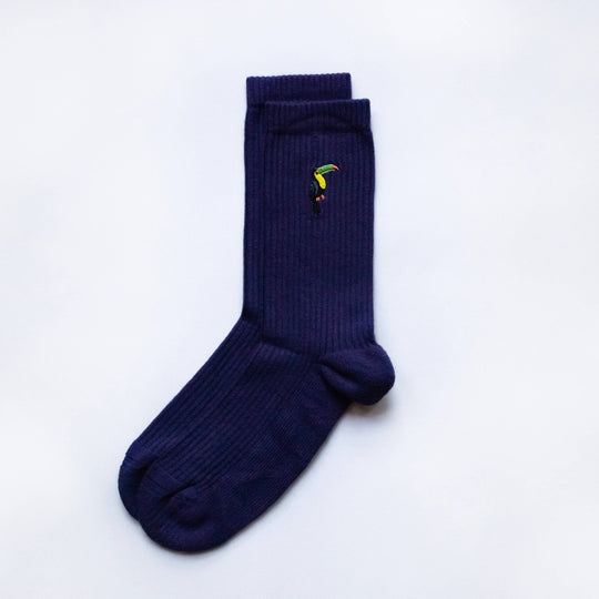 Bare Kind Adult Bamboo Ribbed Socks - Deep Purple Toucan - Adult 4-7