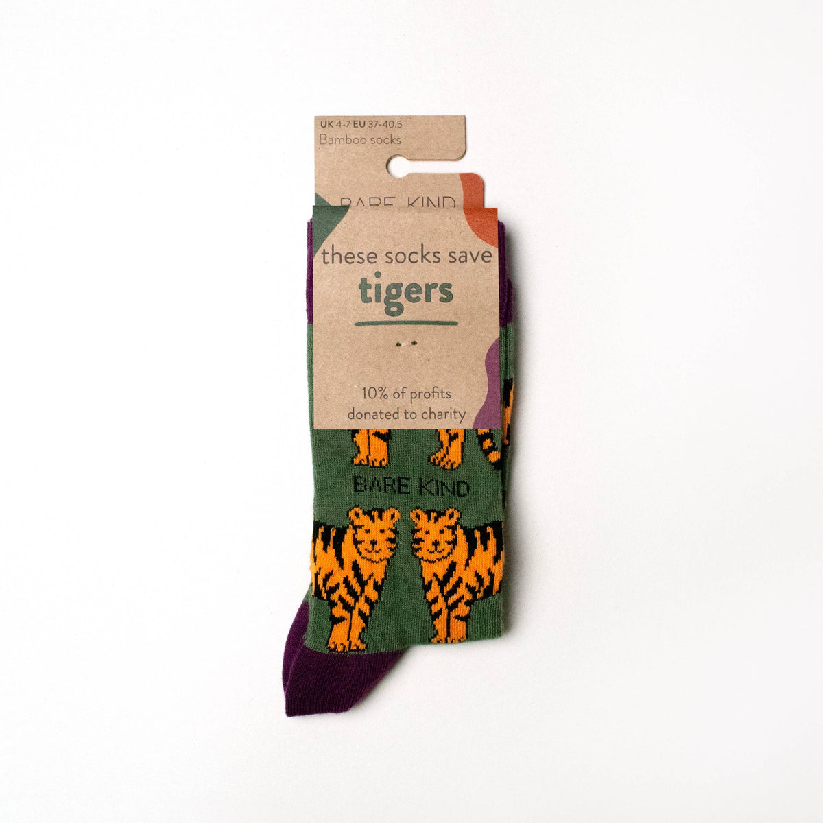 Bare Kind Adult Bamboo Socks - Green Tiger - Adult 4-7