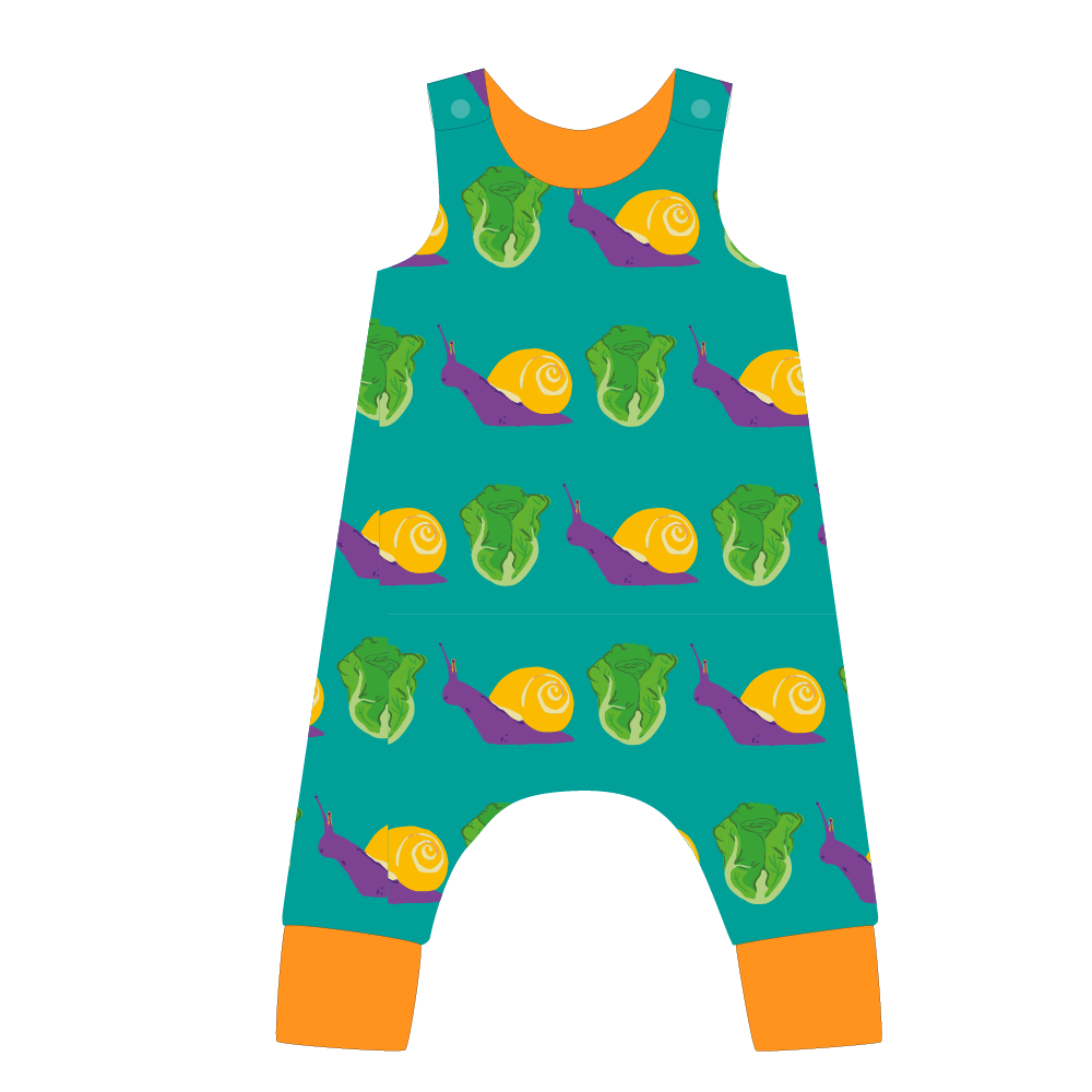 Pikolo Lined Dungarees - Snail & Lettuce
