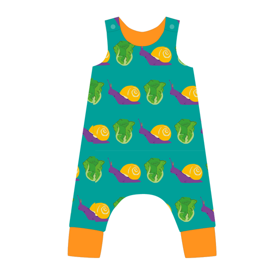 Pikolo Lined Dungarees - Snail & Lettuce