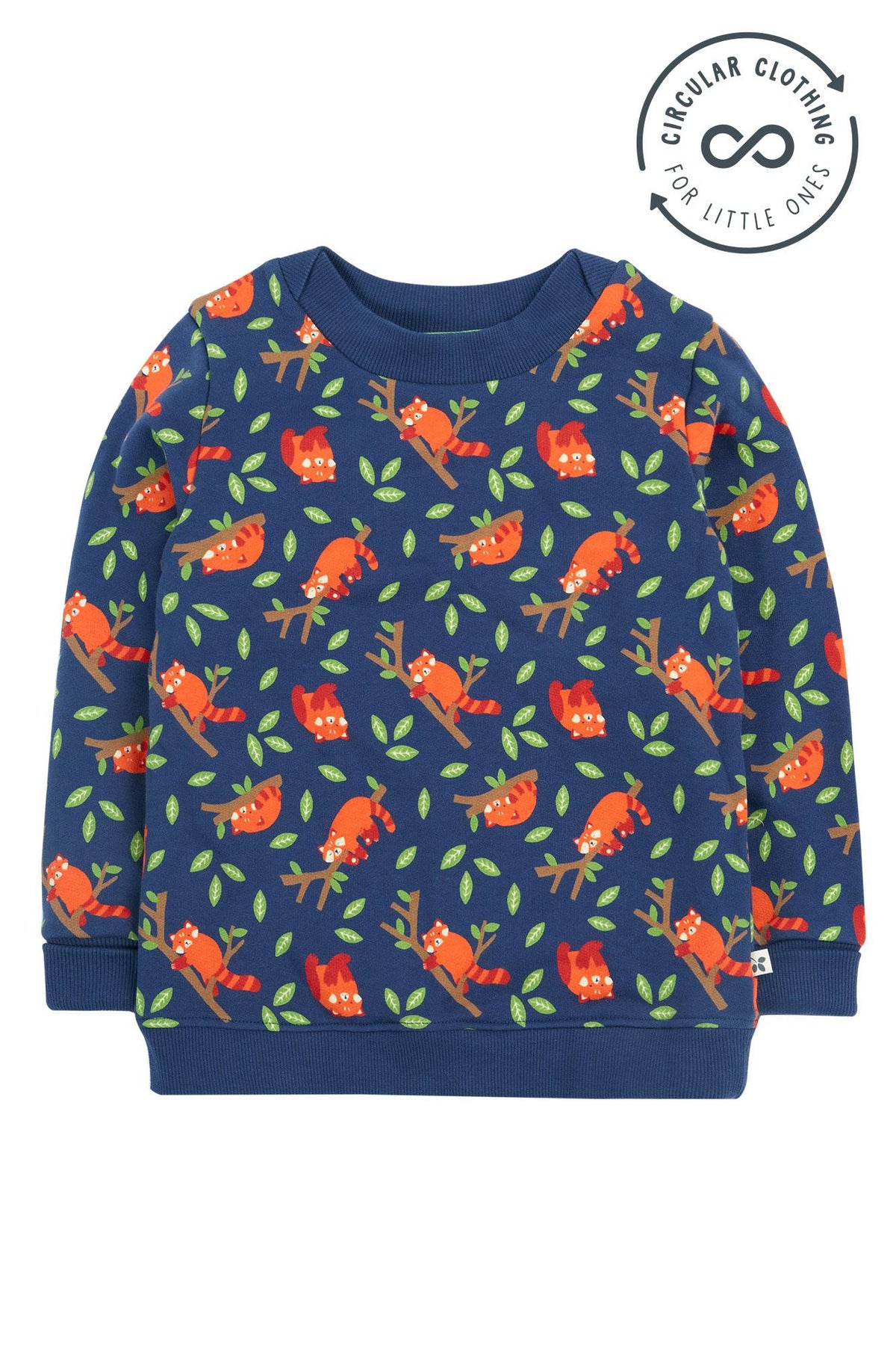 Frugi Easy On Printed Jumper Red Panda Pals - Navy Applique