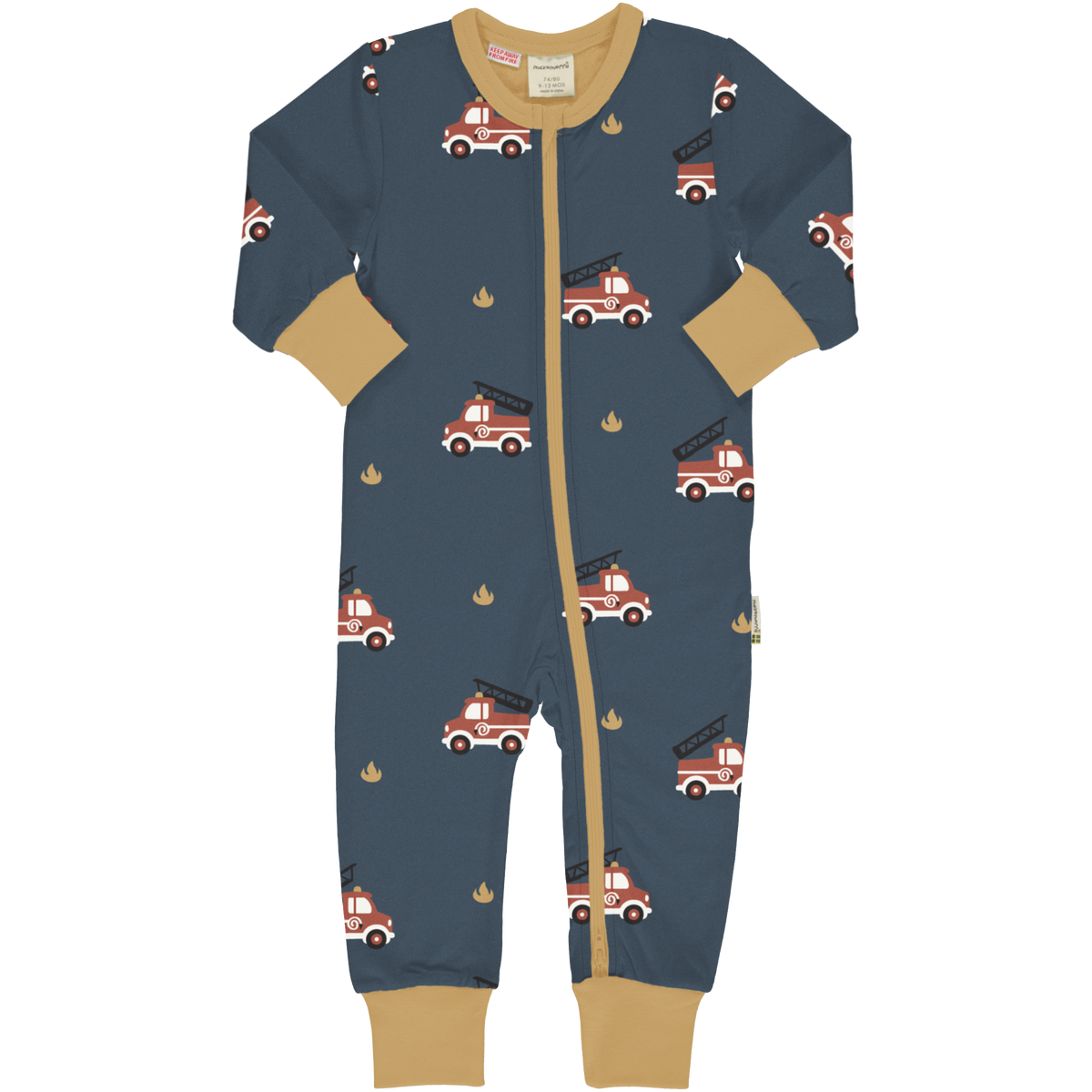 Maxomorra Rompersuit Zipper Long Sleeve - Fire Truck
