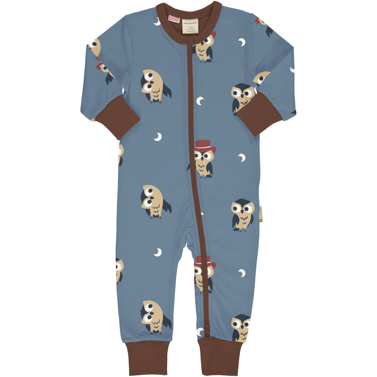 Maxomorra Rompersuit Zipper Long Sleeve - Owl