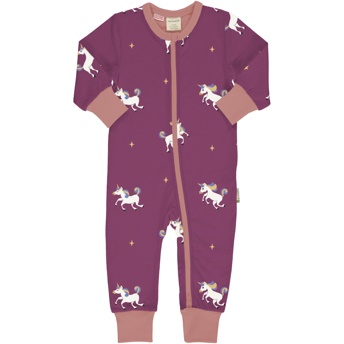 Maxomorra Rompersuit Zipper Long Sleeve - Unicorn