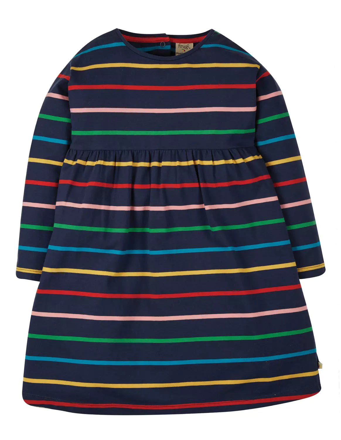 Frugi Antonia Dress Long Sleeve - Indigo Rainbow Stripe