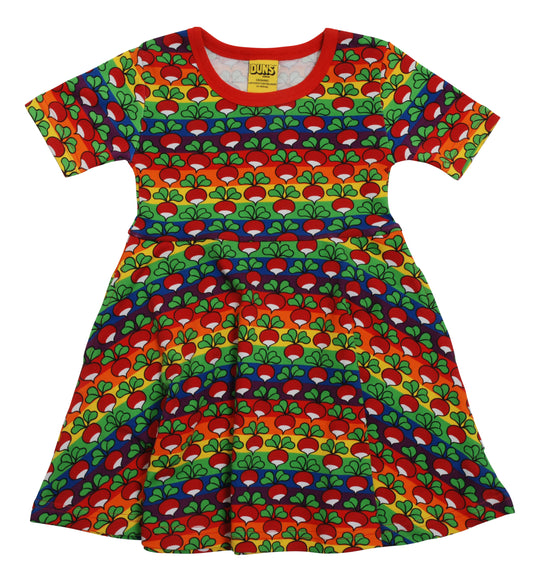 DUNS Sweden Stripe Bold Colours Short Sleeve Skater Dress - Rainbow Radish
