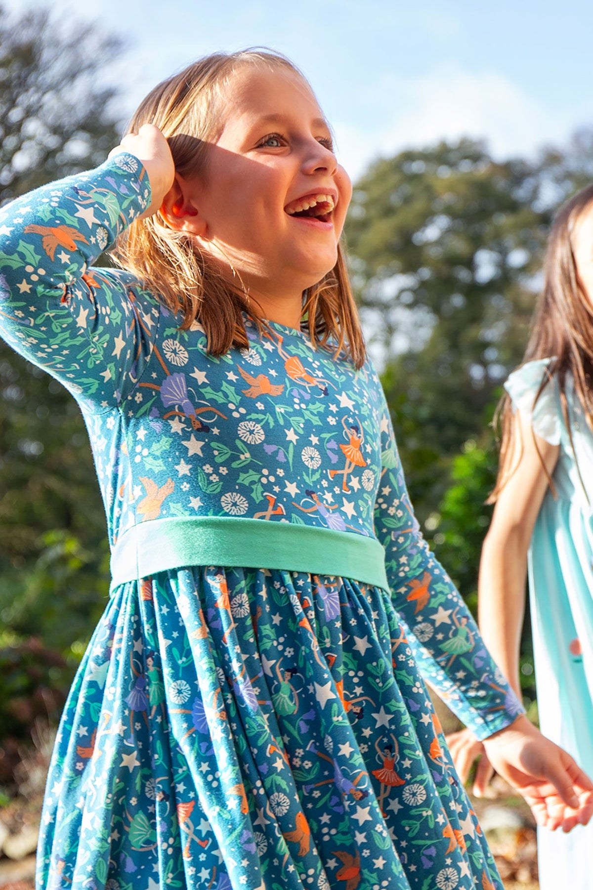 Frugi Party Skater Dress Long Sleeve - Enchanted Forest Blue