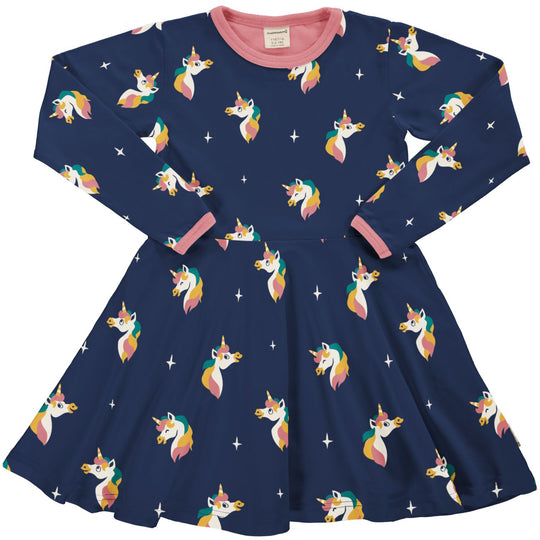 Maxomorra Dress Circle Skater Long Sleeve UNICORN