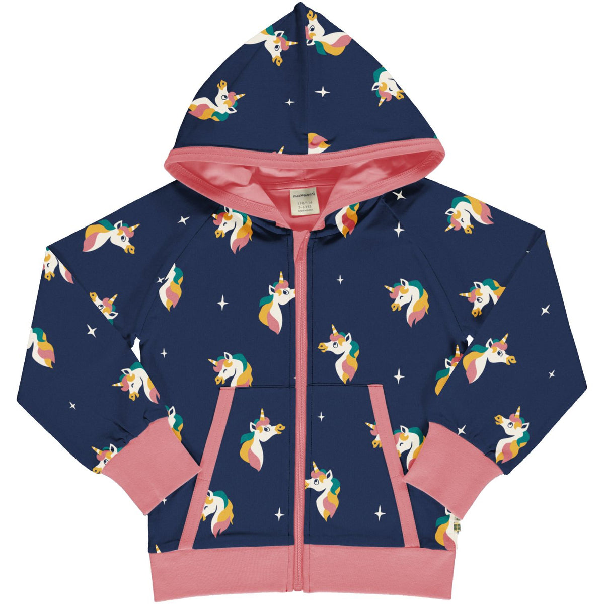 Maxomorra Hooded Top Zipper Lined Long Sleeve - Unicorn