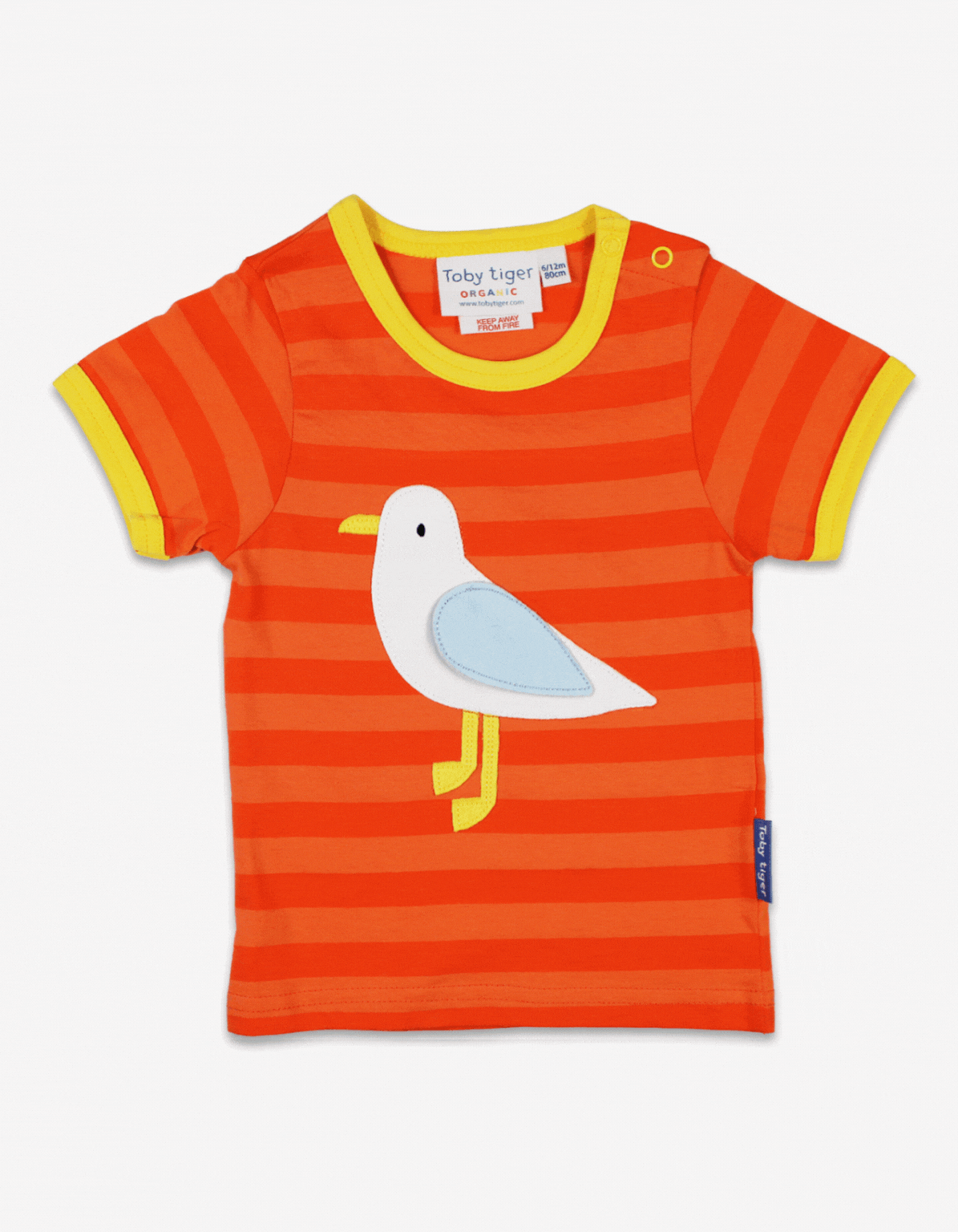 Toby Tiger Organic T-Shirt Short Sleeve - Striped Seagull Applique