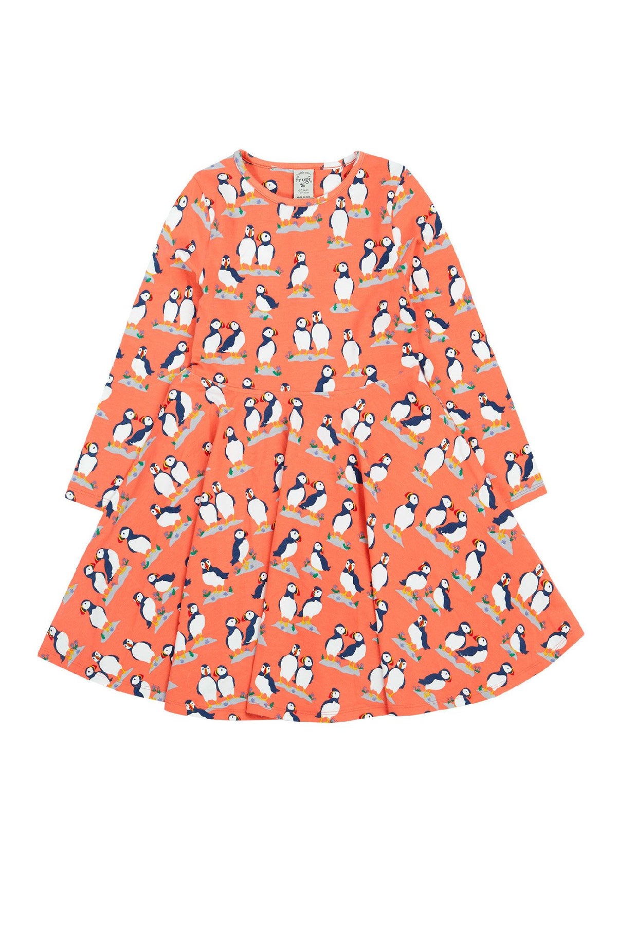 Frugi Sofia Skater Dress Long Sleeve - Puffin Pals Pink