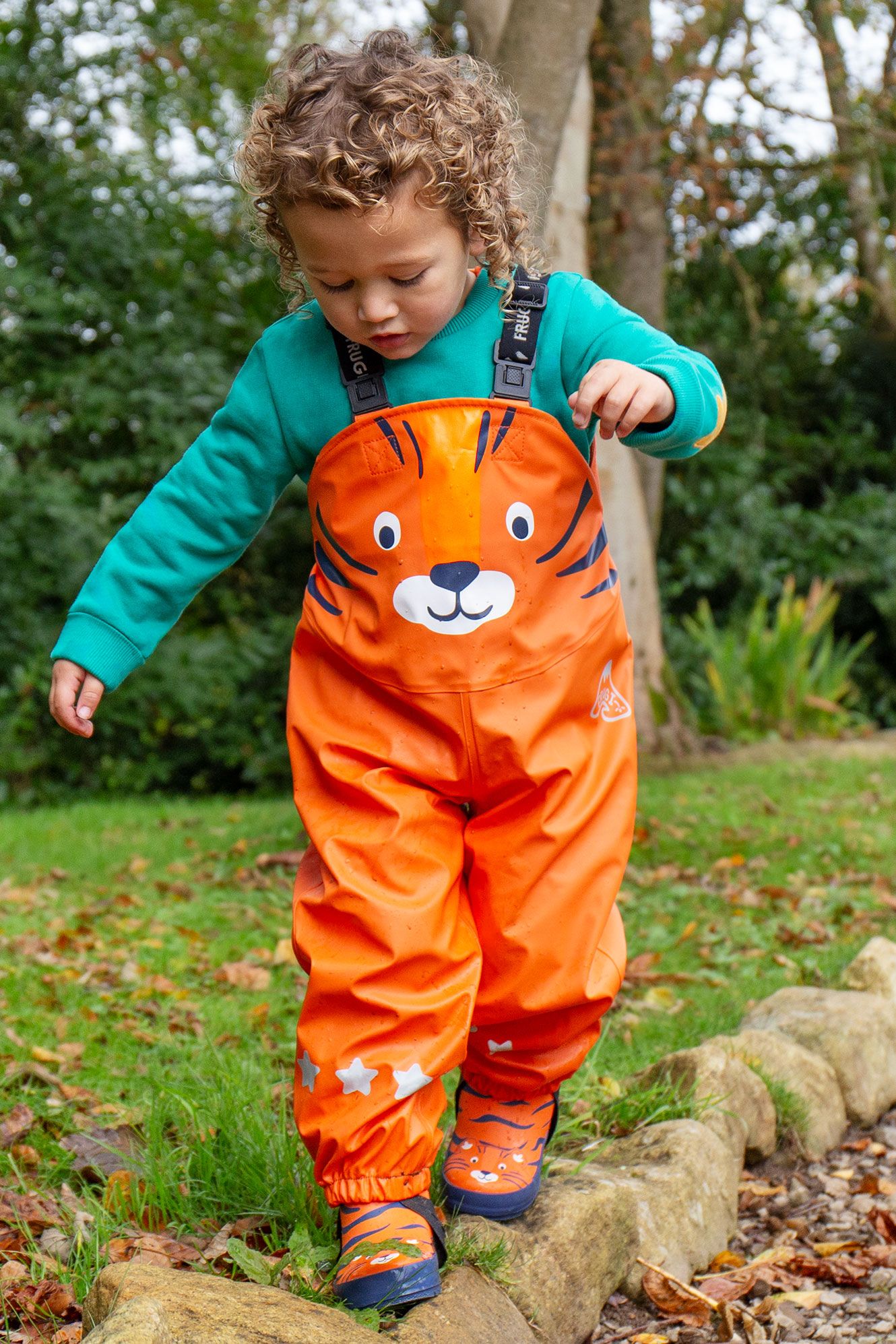 Frugi Character Puddle Buster Trousers Salamander/Tiger - Orange