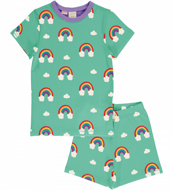 Maxomorra Pyjama Set Short Sleeve - Green Rainbow