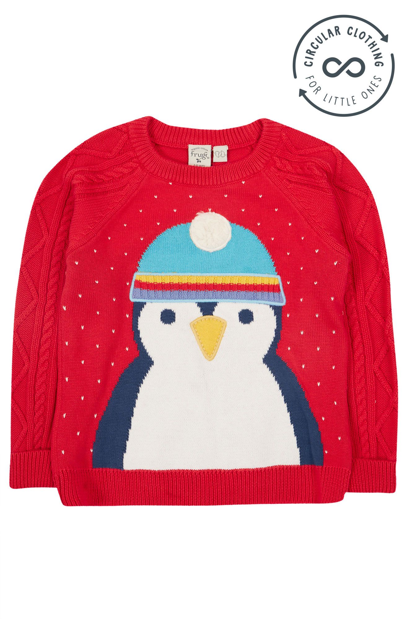 Frugi Caleb Character Knit Jumper Penguin - True Red