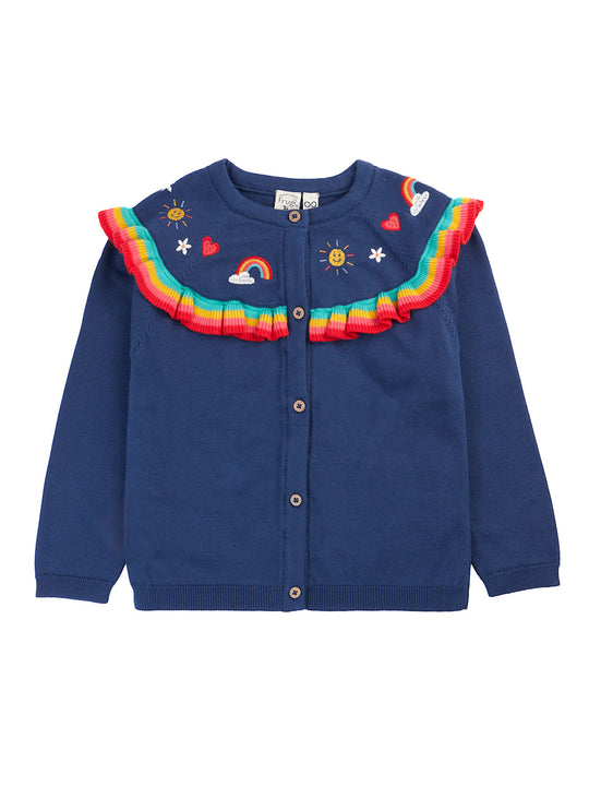Frugi Romi Ruffle Cardigan - Navy Blue/Rainbow
