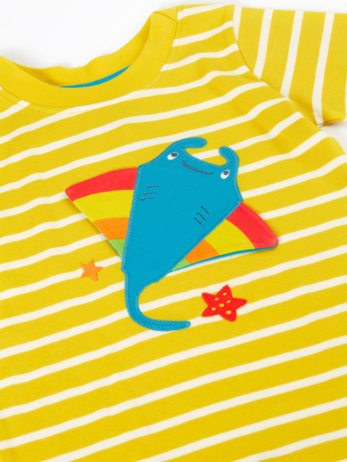 Frugi Easy On Interactive T-Shirt Short Sleeve - Lemon Breton/Ray Applique