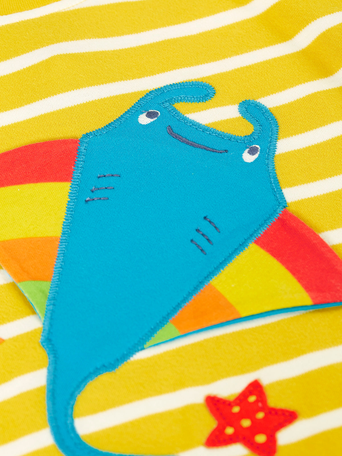 Frugi Easy On Interactive T-Shirt Short Sleeve - Lemon Breton/Ray Applique