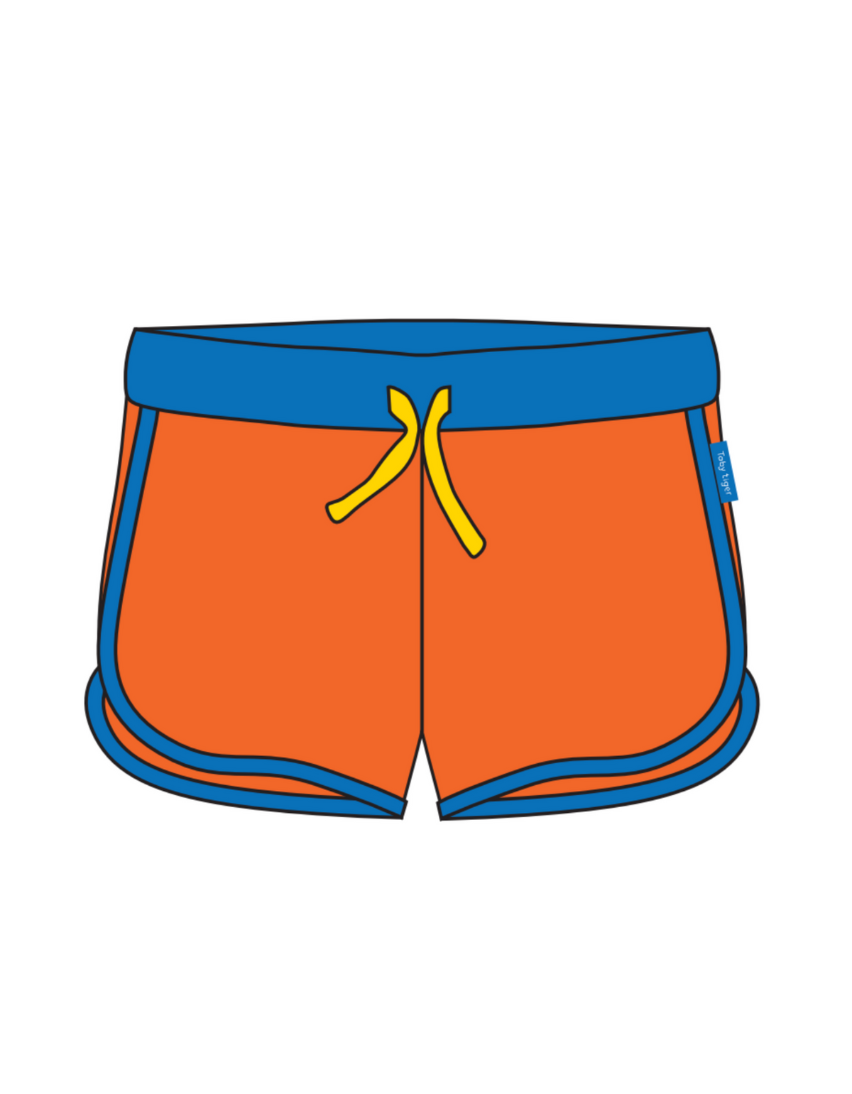 Toby Tiger Organic Runner Shorts in bright orange organic cotton at The Thrifty Stork