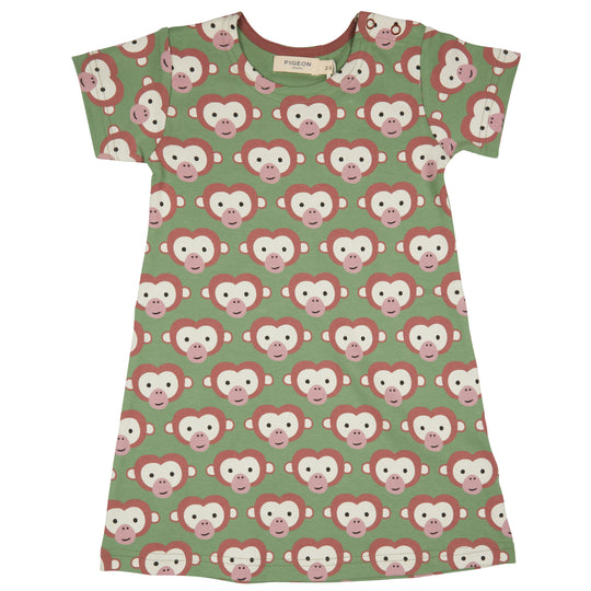 Pigeon Jersey Dress - Monkey on Green