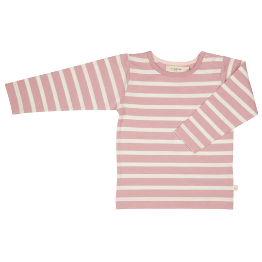 Pigeon Long sleeve T-shirt  - Breton Stripe Pink