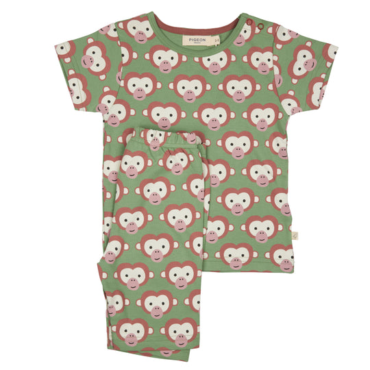 Pigeon Short Pyjamas - Monkey on Green