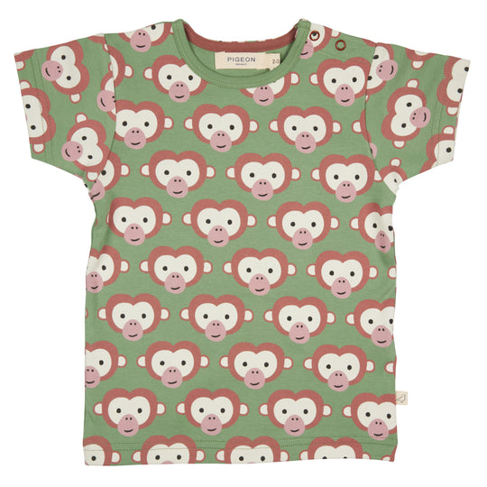 Pigeon Short Sleeve T-shirt - Monkey on Green