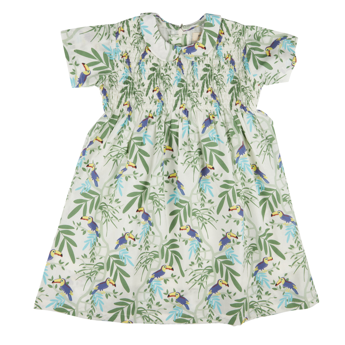 Pigeon Smock Dress With Peter Pan Collar Short Sleeve - Toucans Dress Blue
