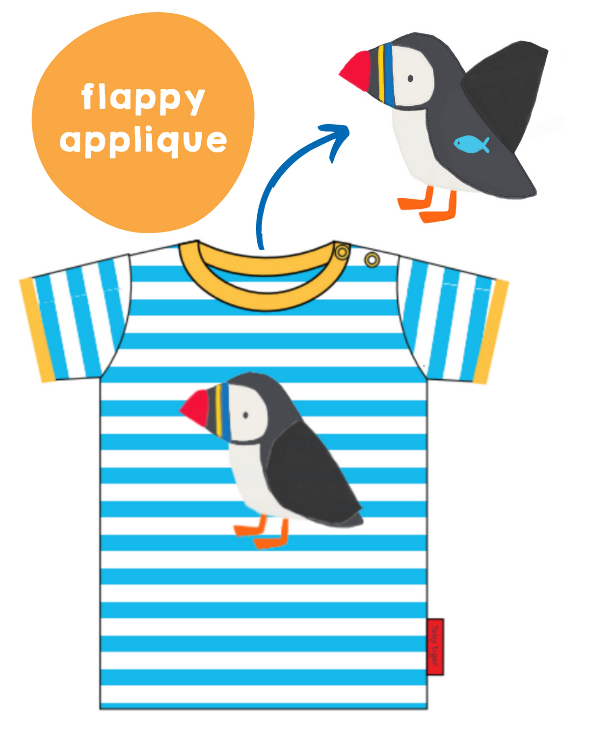 Toby Tiger Organic T-Shirt Short Sleeve - Puffin Applique