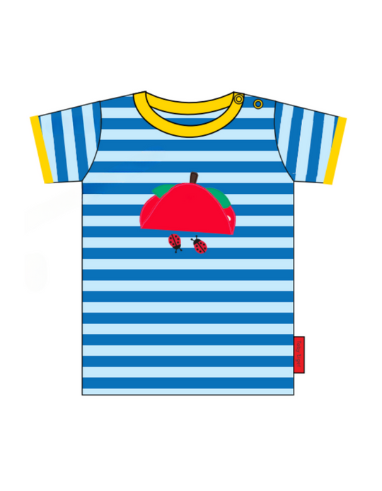 Toby Tiger Organic Short Applique Sleeve T-Shirt - Strawberry