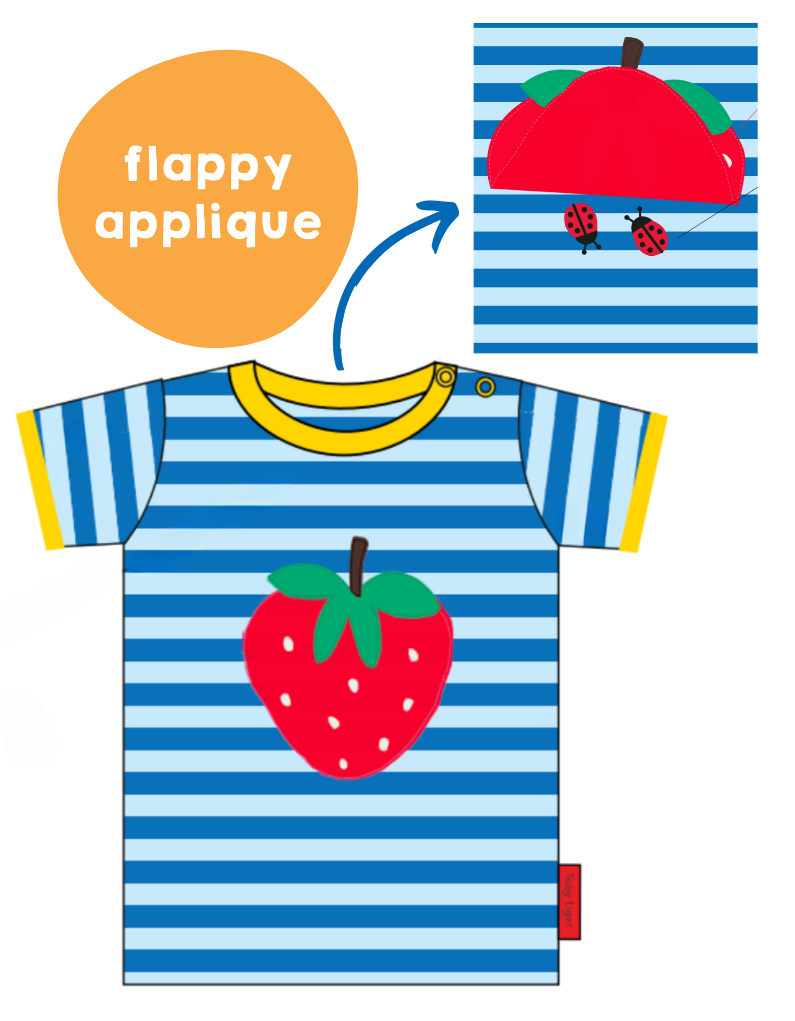 Toby Tiger Organic Applique T-Shirt - Strawberry