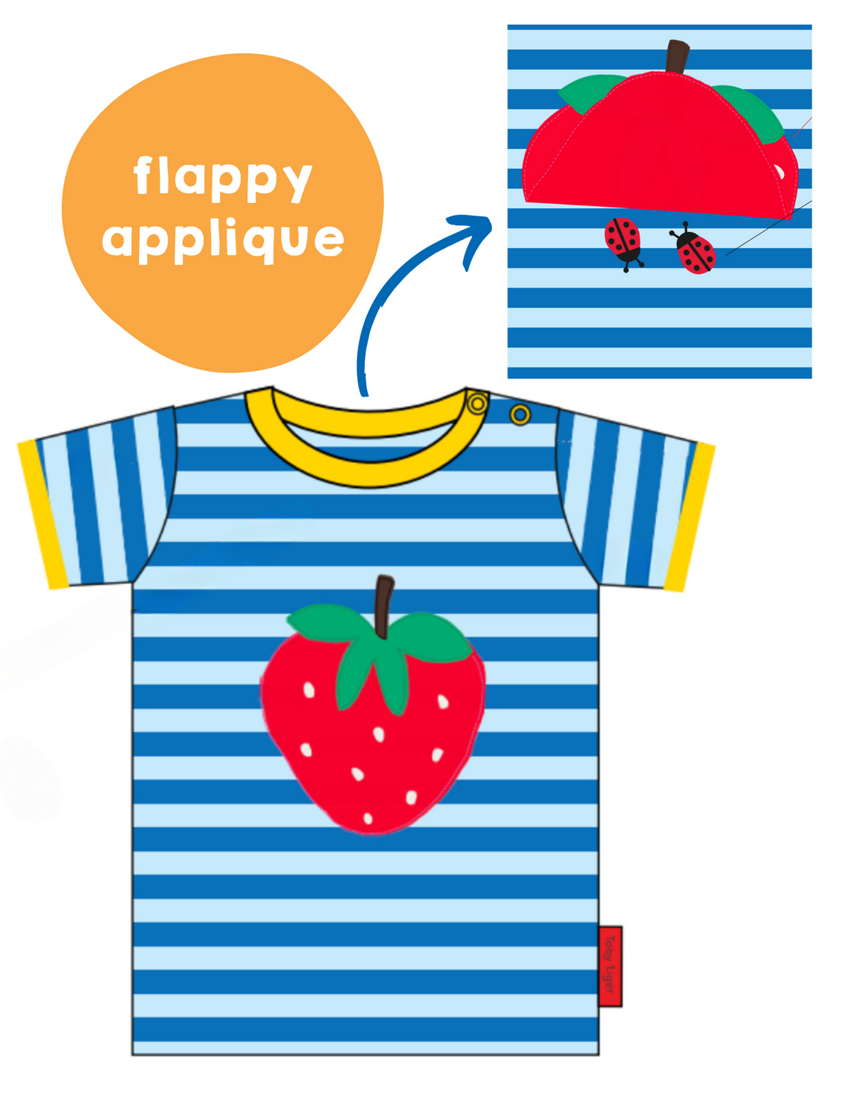 Toby Tiger Organic T-Shirt Short Sleeve - Strawberry Applique