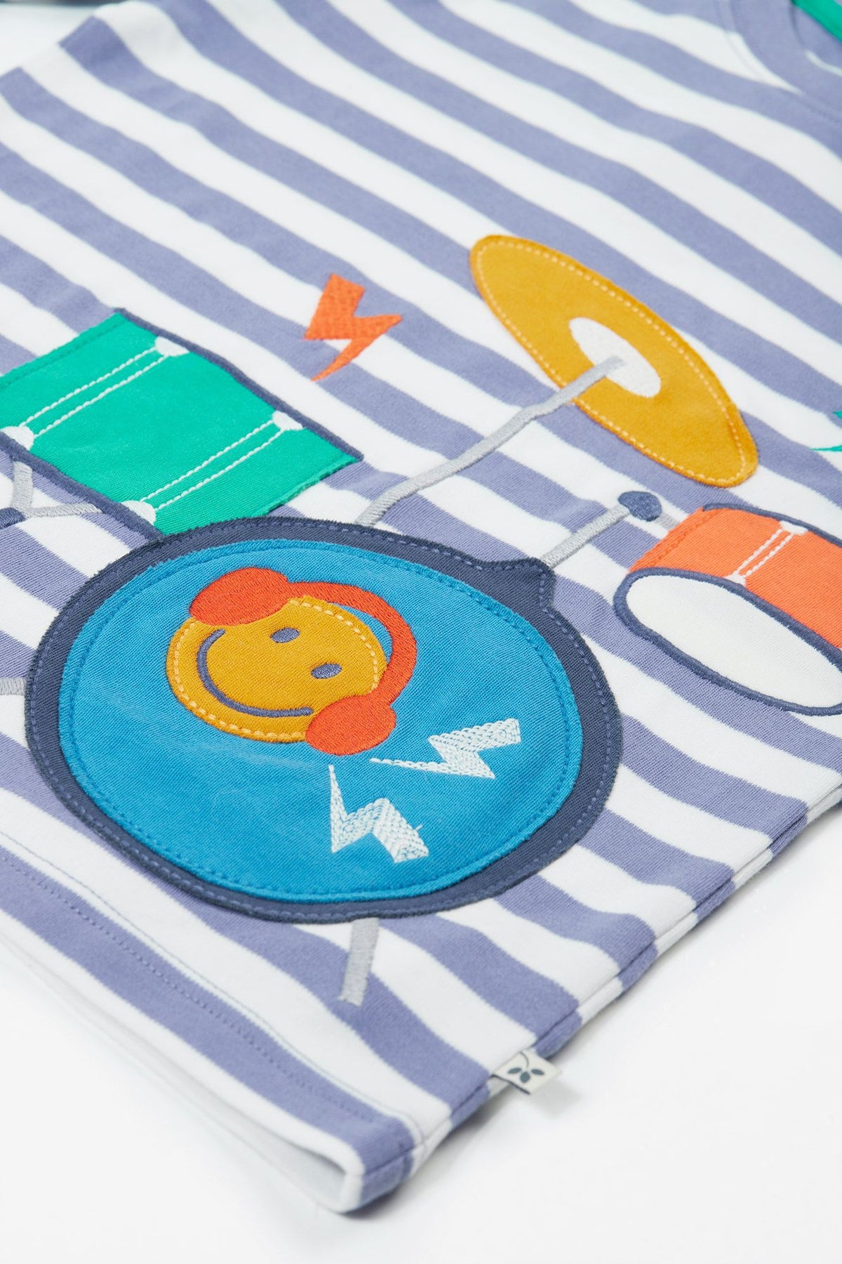 Frugi Discovery Top Grape Stripe/Drums - Purple Applique