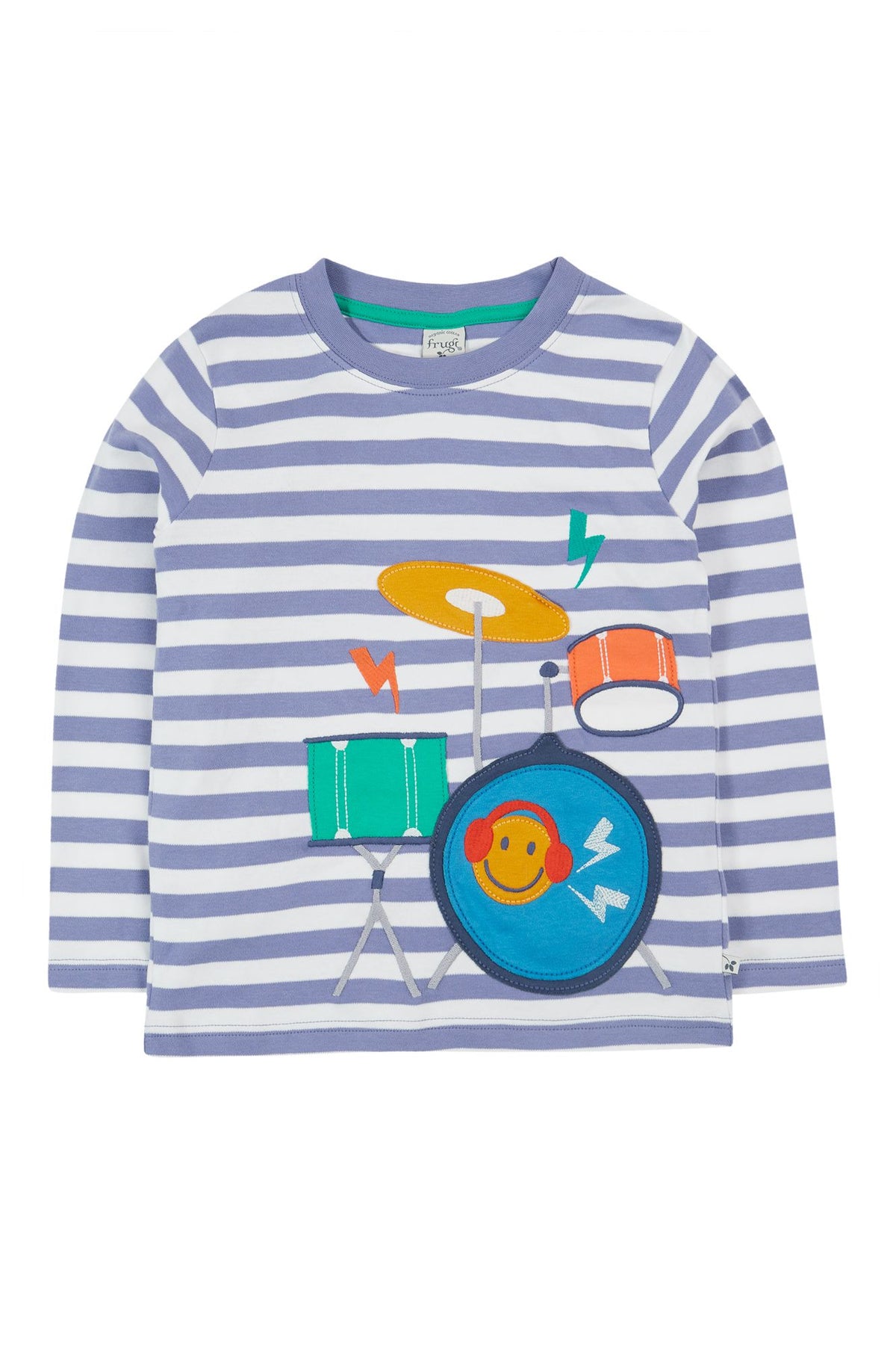 Frugi Discovery Top Grape Stripe/Drums - Purple Applique