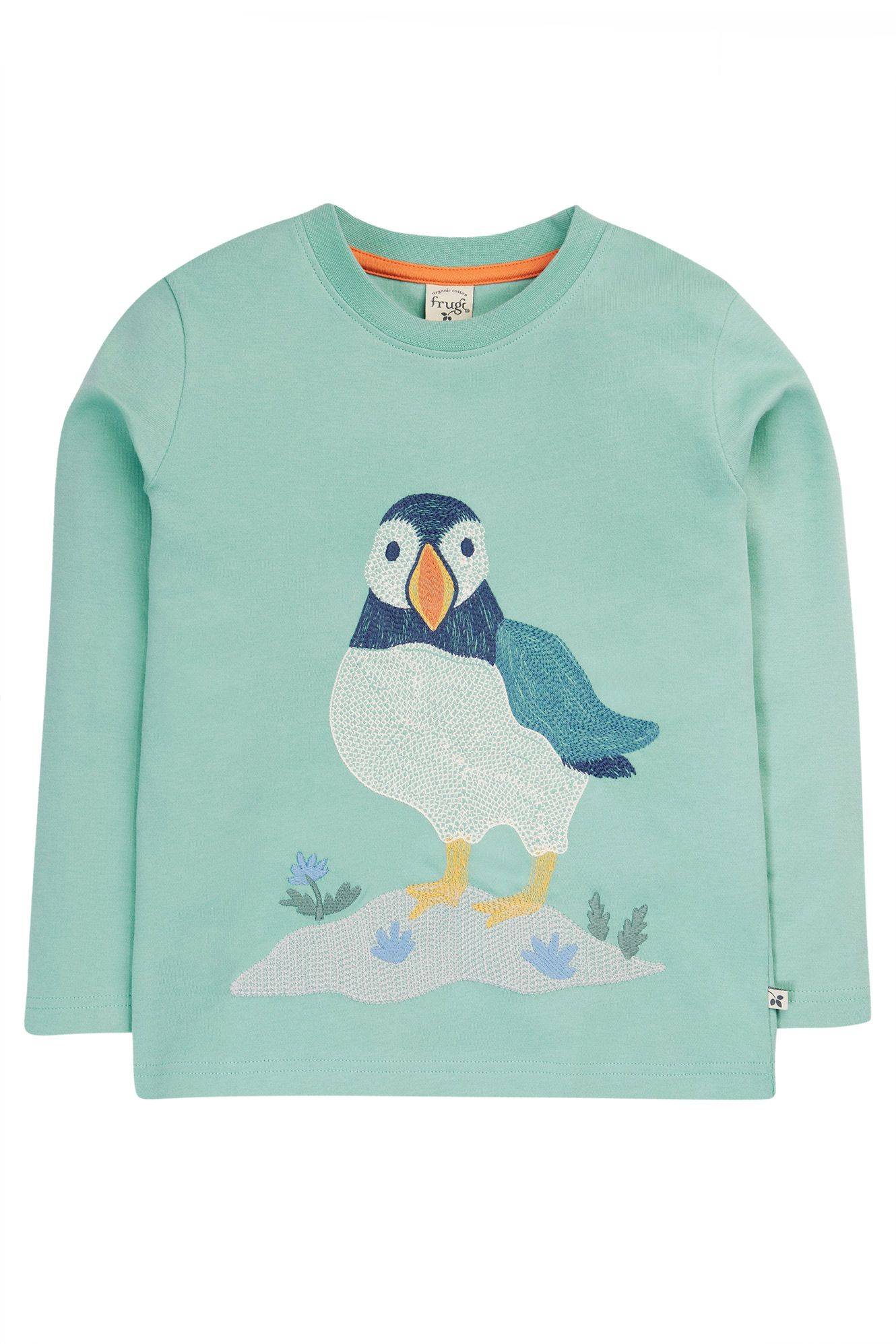 Frugi  Adventure Embroidered Top Moss/Puffin Stitch - Green