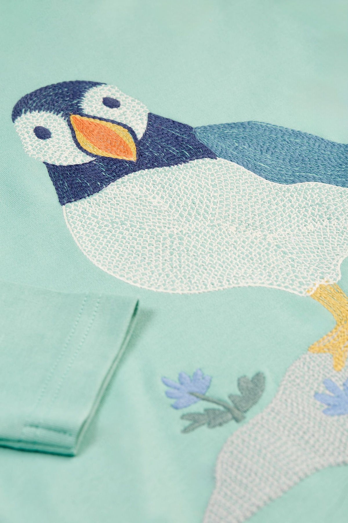 Frugi Adventure Embroidered Top Moss/Puffin Stitch - Green