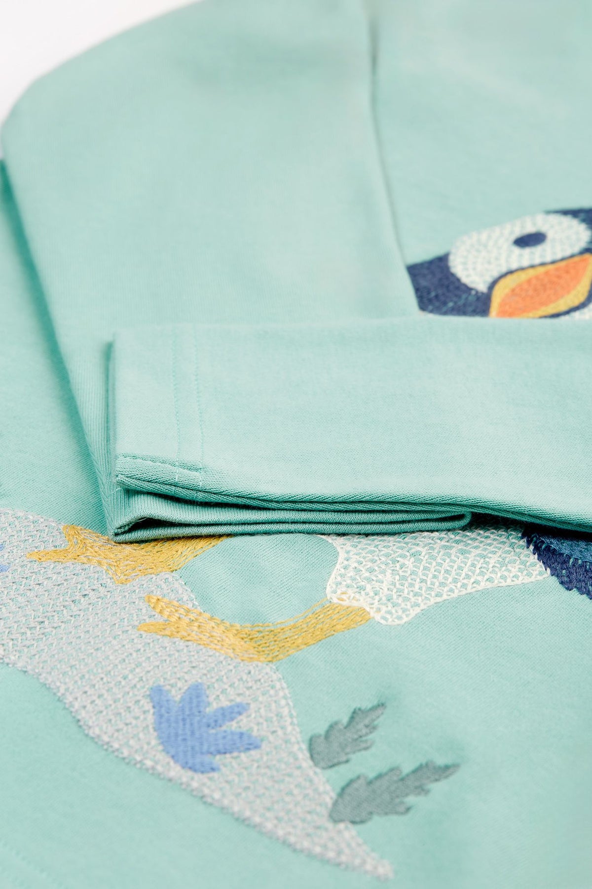 Frugi Adventure Embroidered Top Moss/Puffin Stitch - Green