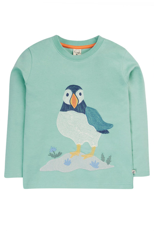 Frugi  Adventure Embroidered Top Moss/Puffin Stitch - Green