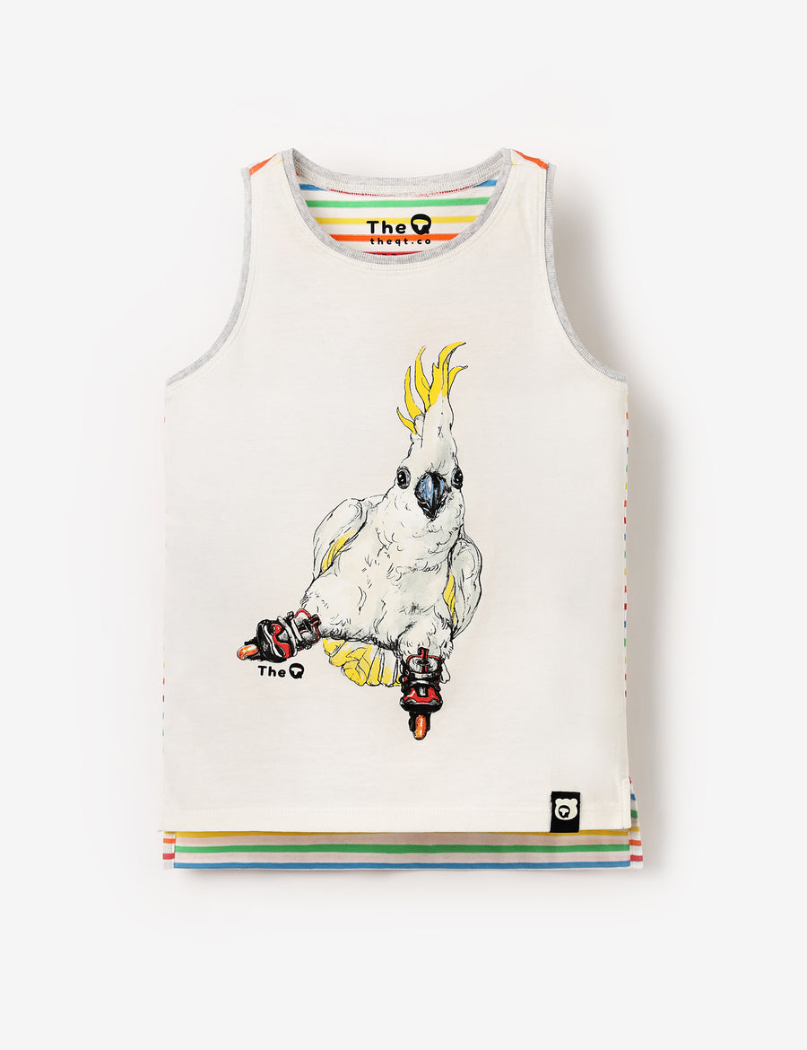 The QT Organic Hi-Lo Tank - Skating Cockatoo