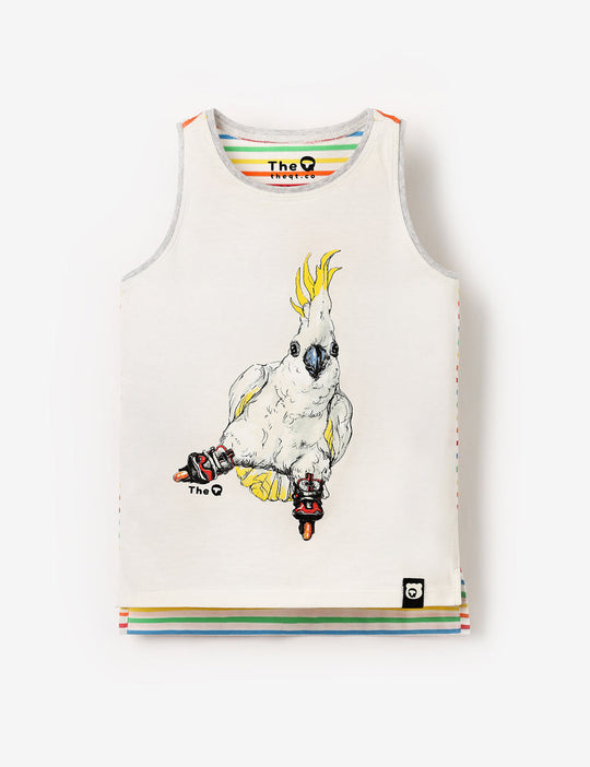 The QT Organic Hi-Lo Tank - Skating Cockatoo
