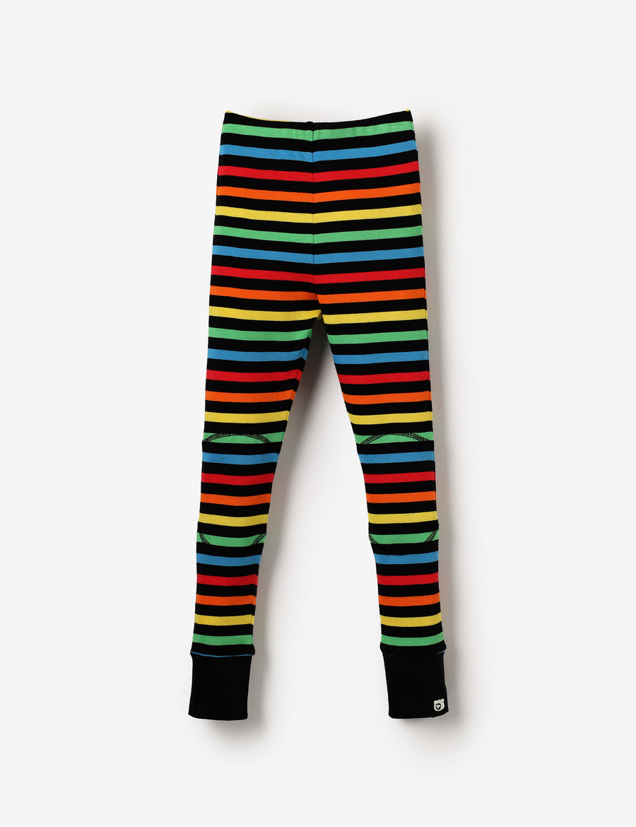 The QT Organic Knee Patch Leggings - Black Multi Stripe
