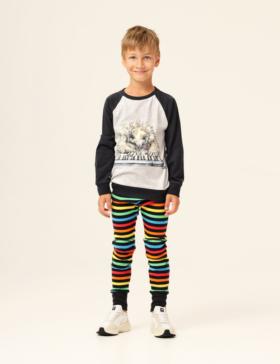 The QT Organic Knee Patch Leggings - Black Multi Stripe