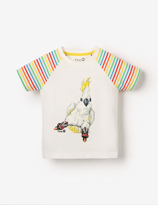 The QT Organic Raglan Tee - Skating Cockatoo