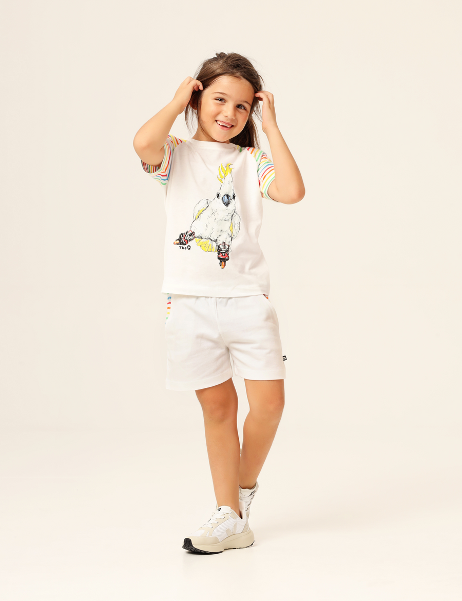 The QT Organic Raglan Tee - Skating Cockatoo