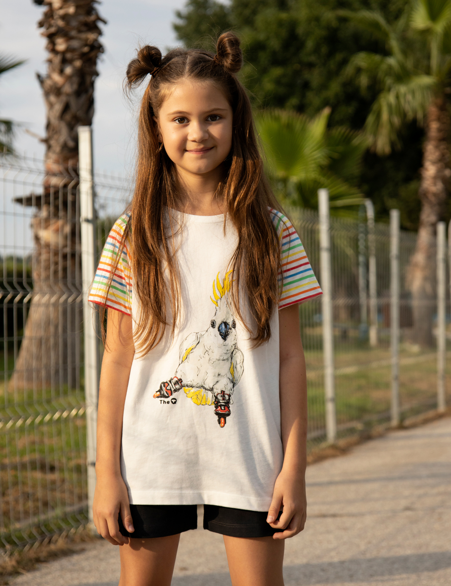 The QT Organic Raglan Tee - Skating Cockatoo