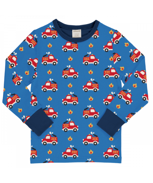 Maxomorra Long Sleeve Fire Truck Top - Blue