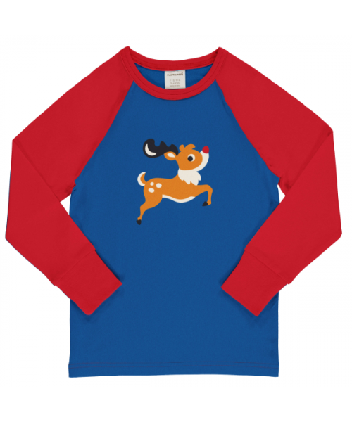 Maxomorra Top Long Sleeve Raglan Reindeer - Blue