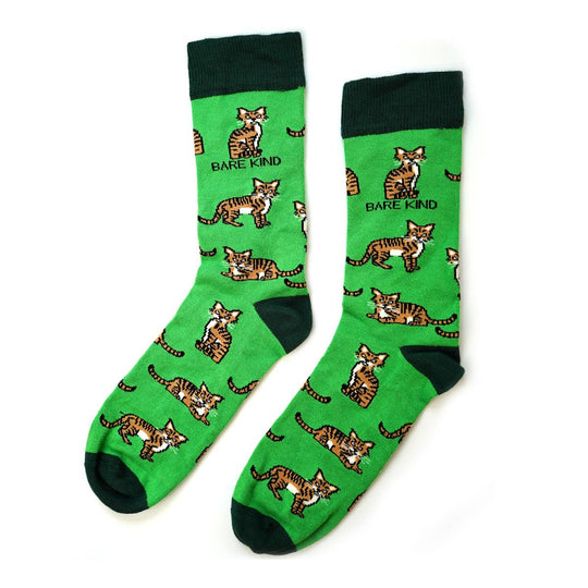 Bare Kind Adult Bamboo Socks - Green Wild Cat - Adult 7-11