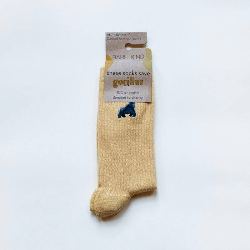 Bare Kind Adult Bamboo Ribbed Socks - Yellow Gorilla - Adult 4-7