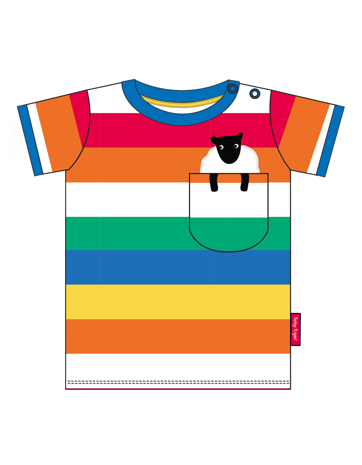 Toby Tiger Organic T-Shirt Short Sleeve - Rainbow Sheep Pocket Applique