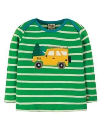 Frugi Bobby Top Long Sleeve - Glen Green Breton/Truck Applique